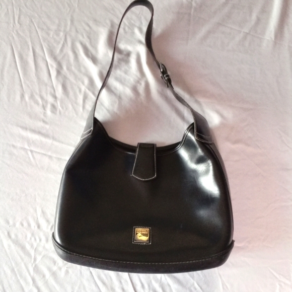 Dooney & Bourke Flat Black Parasole Leather Hobo Shoulder Bag Handbag Purse - Picture 1 of 13